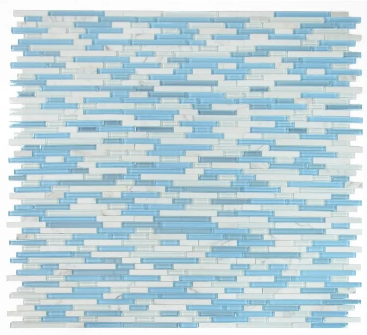 Linear Carrara Blue 1x2 Glass Mosaic