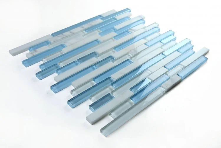 Linear Carrara Blue 1x2 Glass Mosaic