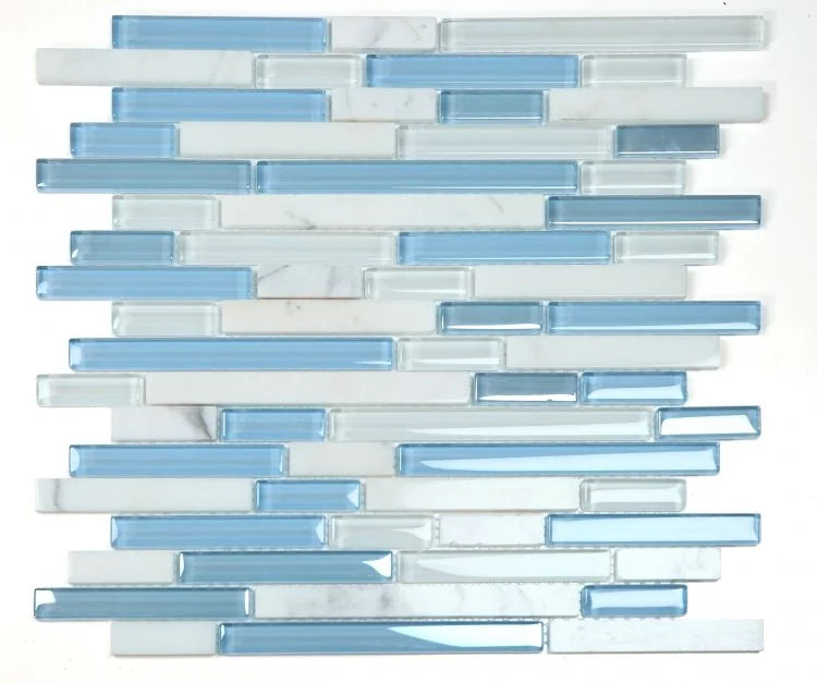 Linear Carrara Blue 1x2 Glass Mosaic