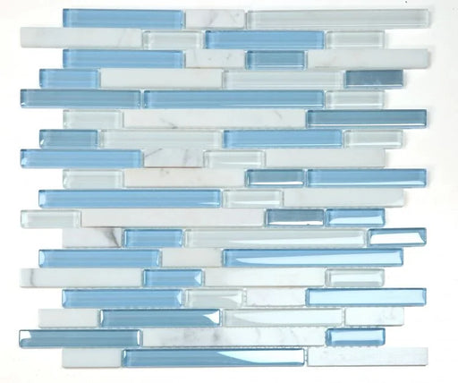 Linear Carrara Blue 1x2 Glass Mosaic