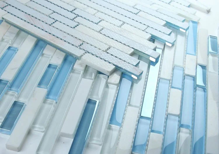 Linear Carrara Blue 1x2 Glass Mosaic