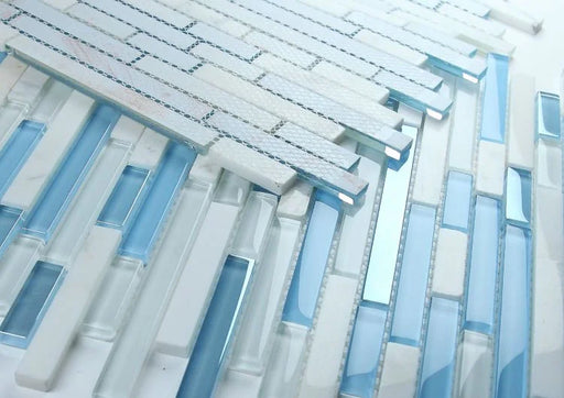 Linear Carrara Blue 1x2 Glass Mosaic