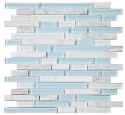 Linear Carrara Turquoise 1x2 Glass Mosaic