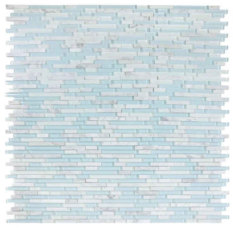 Linear Carrara Turquoise 1x2 Glass Mosaic