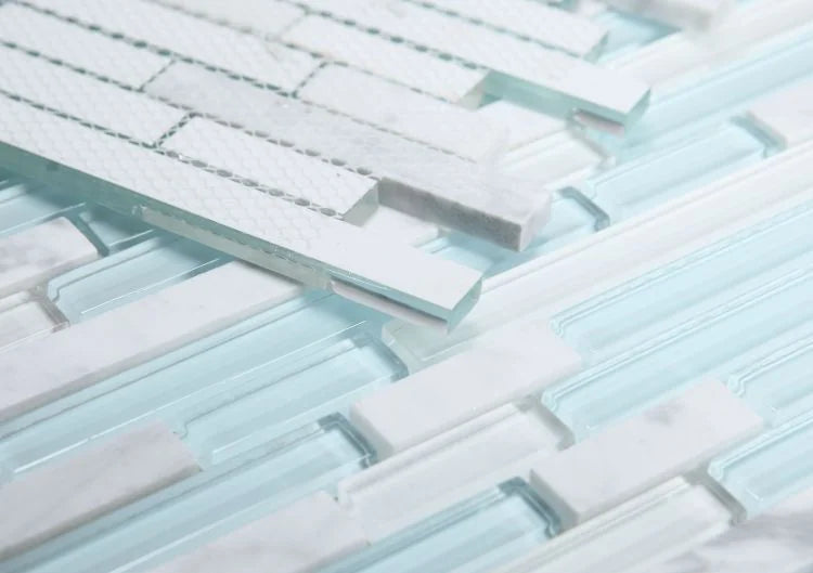 Linear Carrara Turquoise 1x2 Glass Mosaic