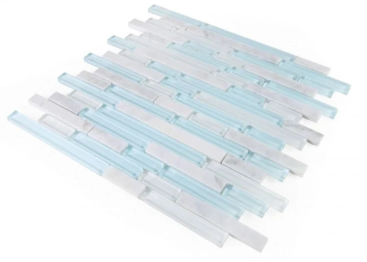 Linear Carrara Turquoise 1x2 Glass Mosaic