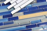 Linear Rain Sapphire 11.75x12 Glass Mosaic
