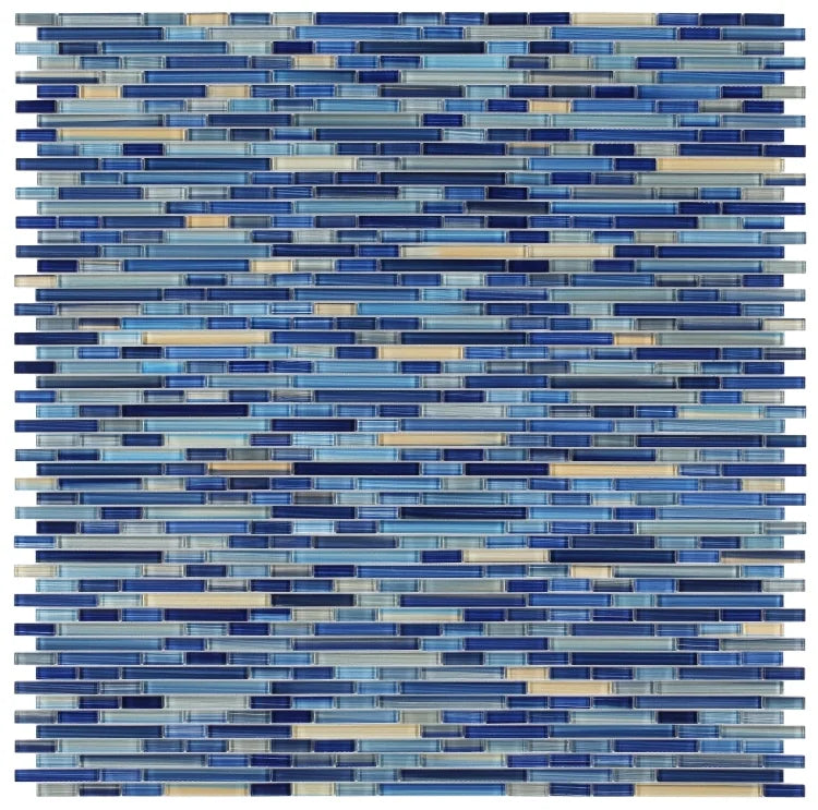 Linear Rain Sapphire 11.75x12 Glass Mosaic