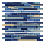 Linear Rain Sapphire 11.75x12 Glass Mosaic