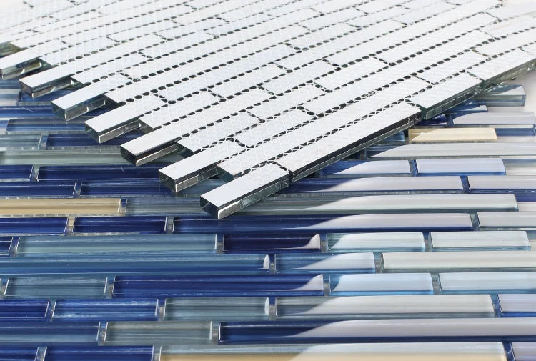 Linear Rain Sapphire 11.75x12 Glass Mosaic