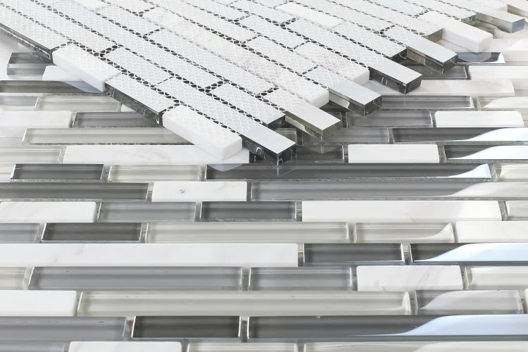 Linear Glass Sea Stack 11.75x12 Marble & Glass Mosaic