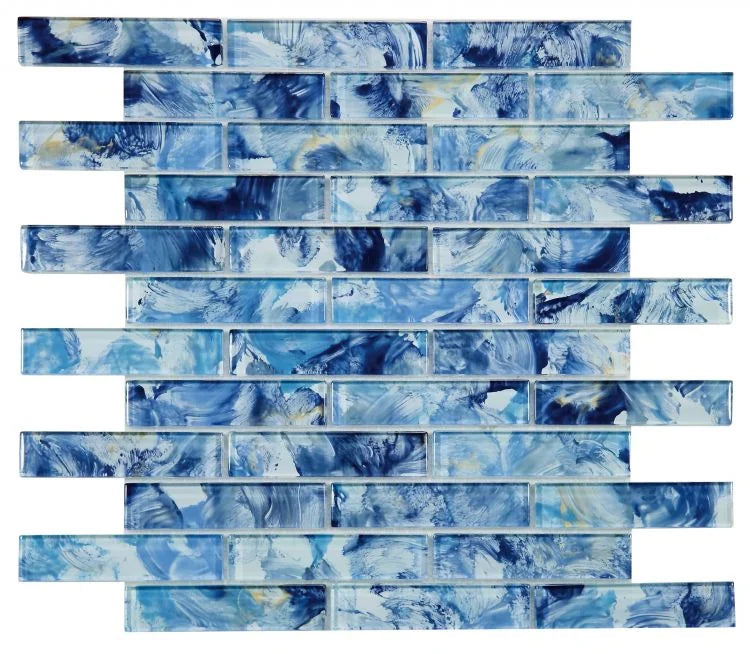 Linear Glass Watercolor Blue 11.75x11.75 Square Glass Mosaic Tile