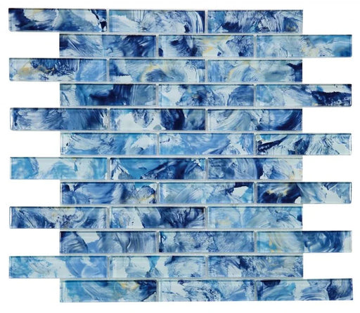 Linear Glass Watercolor Blue 11.75x11.75 Square Glass Mosaic Tile