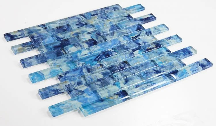 Linear Glass Watercolor Blue 11.75x11.75 Square Glass Mosaic Tile