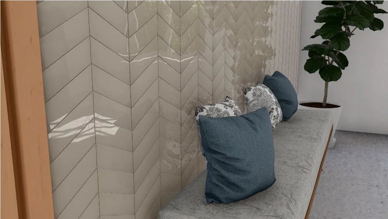 Lloyd 2x8 Chevron LEFT Gloss Grey Ceramic Wall Tile