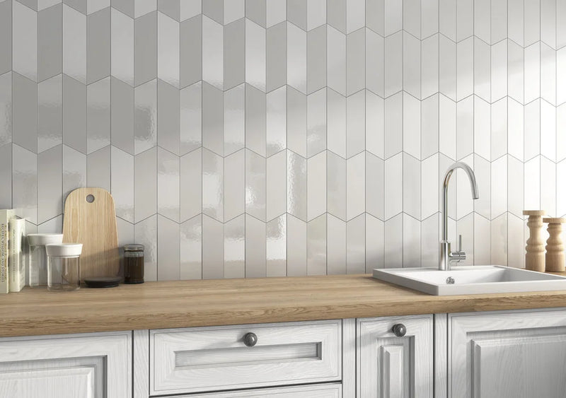Lloyd 2x8 Chevron LEFT Gloss Grey Ceramic Wall Tile