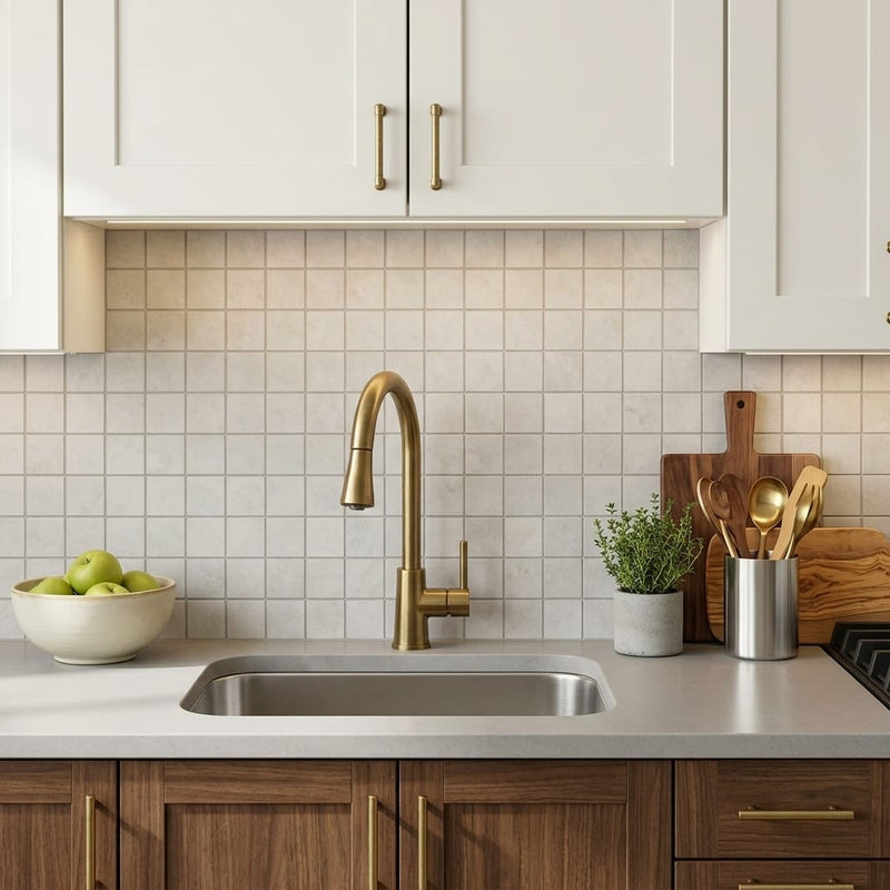 Loft Soft Grey 2x2 Honed Stone Mosaic — Kitchen backsplash