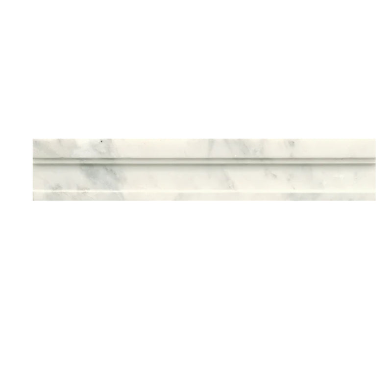 London Calling Cloudy 12x2.5 honed rail molding trim with subtle gray veining, shown in full on a white background.