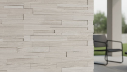 Close-up of Natural Stone Haisa 3D Honed 6 x 24 Flat Panel Stone Veneer, in Natural tones.