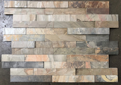 Close-up of Natural Stone Tropical Gold Split Face 6 x 24 Flat Panel Stone Veneer, in Natural tones.