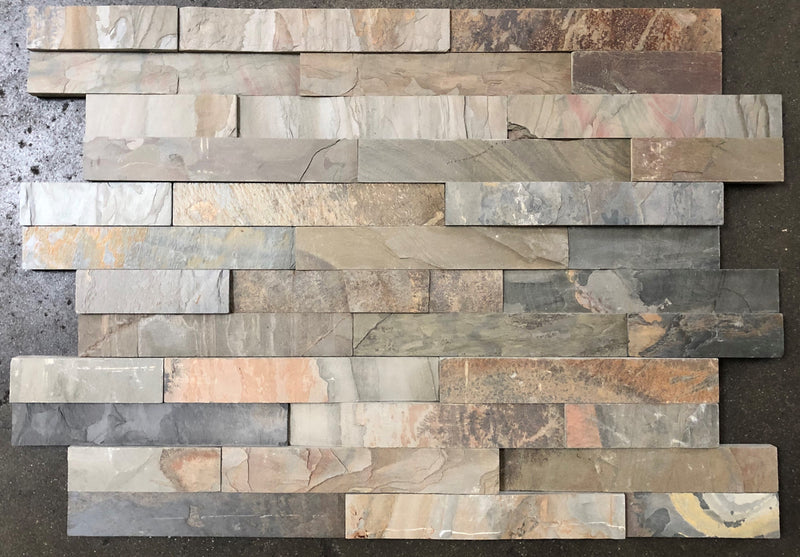 Close-up of Natural Stone Tropical Gold Split Face 6 x 24 Flat Panel Stone Veneer, in Natural tones.