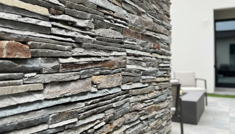 Close-up of Desert Rock Rock Face 6 x 24 Mesh Back Ledger Panel, in Desert tones.