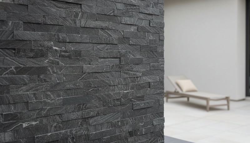 Close-up of Chromium Black Rock Rock Face 6 x 24 Mesh Back Ledger Panel, in Chromium Black tones.