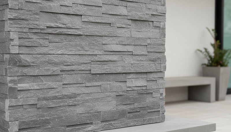 Close-up of Grey Rock Rock Face 6 x 24 Mesh Back Ledger Panel, in Grey tones.