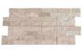 Close-up of Natural Cordoba Cream - Light Travertine Split Face 6 x 24 Flat Panel Stone Veneer, in Natural tones.