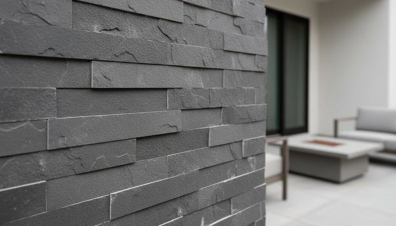 Close-up of Natural Stone Equator Split Face 6 x 24 Flat Panel Stone Veneer, in Natural tones.