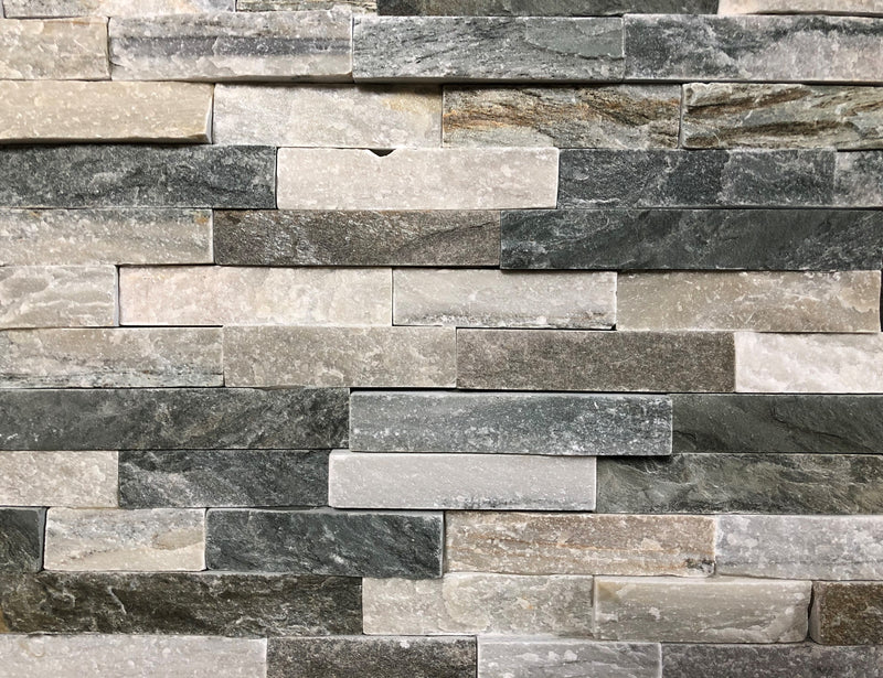 Close-up of Natural Stone Royal Blue Split Face 6 x 24 Flat Panel Stone Veneer, in Natural tones.