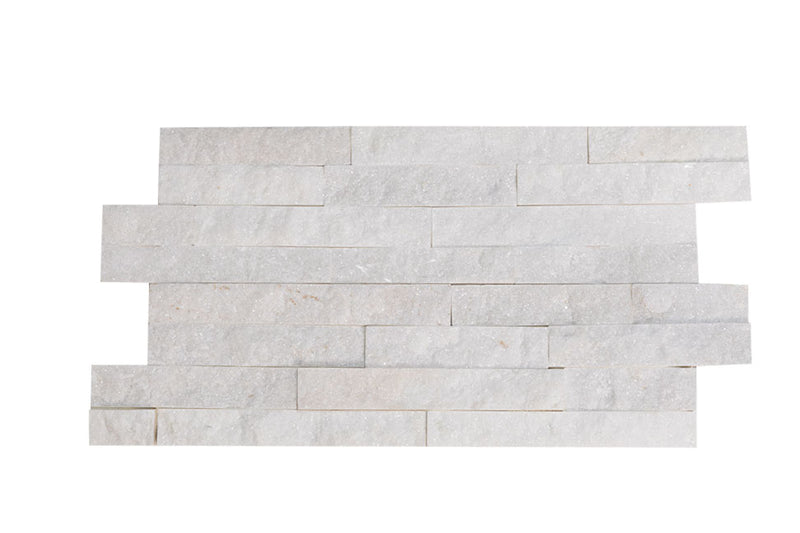 Close-up of Natural Stone Carrara White Split Face 6 x 24 Flat Panel Stone Veneer, in Natural tones.