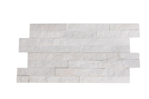 Close-up of Natural Stone White Carrera Splitface Split Face 6 x 24 Flat Panel Stone Veneer, in Natural tones.