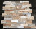 Close-up of Natural Beige Quartz Split Face 6 x 24 Flat Panel Stone Veneer, in Natural tones.