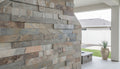 Close-up of Stone Natural Gold Split Face 6 x 24 Flat Panel Stone Veneer, in Natural tones.