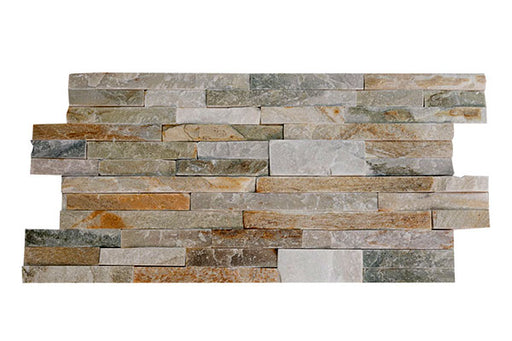 Close-up of Natural Stone Nepal Golden Sand - 6 Lines Standard Split Face 6 x 24 Flat Panel Stone Veneer, in Natural tones.