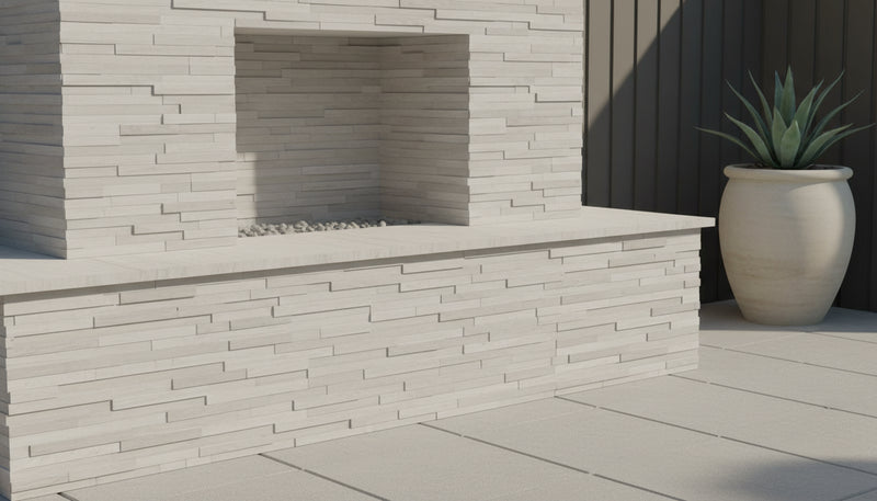Close-up of Haisa 3D Honed Stone Honed 6 x 18 x 6 (2 Pc) Dog Ear Corner Stone Veneer, in Haisa 3D Honed tones.