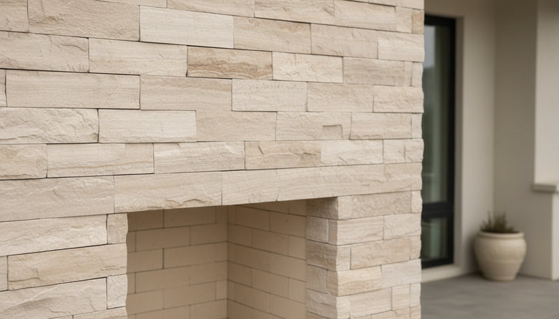 Close-up of Haisa Splitface Stone Split Face 6 x 18 x 6 (2 Pc) Dog Ear Corner Stone Veneer, in Haisa Splitface tones.