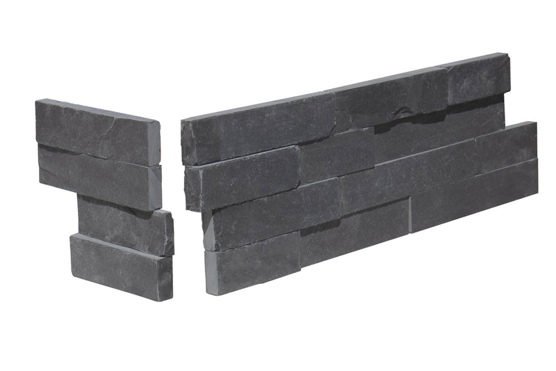 Close-up of Indian Bluestone Bluestone Split Face 6 x 18 x 6 (2 Pc) Dog Ear Corner Stone Veneer, in Indian Bluestone tones.