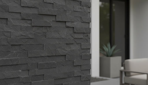 Close-up of Cloudy Grey Stone Split Face 6 x 18 x 6 (2 Pc) Dog Ear Corner Stone Veneer, in Cloudy Grey tones.