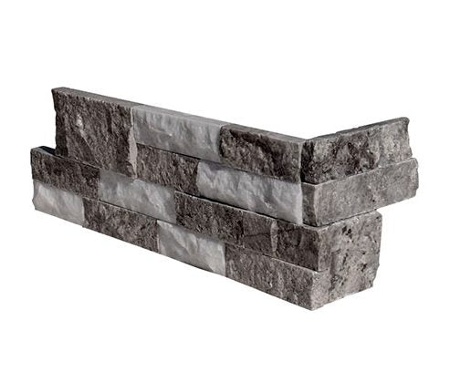 Close-up of Crystal Silver White Stone Split Face 6 x 18 x 6 L Shape Glued Corner Stone Veneer, in Crystal Silver White tones.