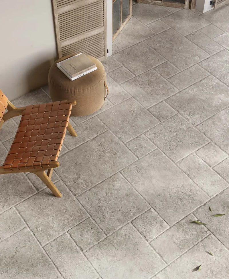 Lumiere Series Cenere Modular Pattern Grip/R11 Travertine Look Porcelain Tile