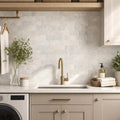 Lusso Carrara 10x5.75x06 Split-Face Marble Corner 6x12 tile — Laundry Room backsplash