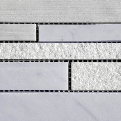 Lusso Carrara Deco Strips Stacked Various Finish Marble Mosaic Tile
