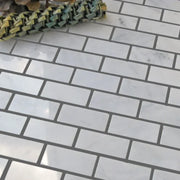 Lusso Carrara Deco Strips Stacked Various Finish Marble Mosaic Tile