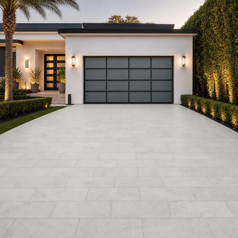 Lusso Carrara 12x24 Sandblasted Marble Paver — Front Yard driveway