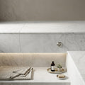 Lusso Carrara 12x24 Sandblasted Marble Single Bullnose Pool Coping — Spa spa overhang edge