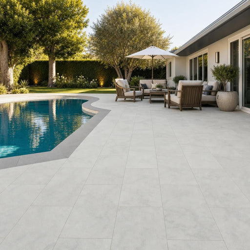 Lusso Carrara 12x24x2 Sandblasted Marble Paver — Backyard pool deck
