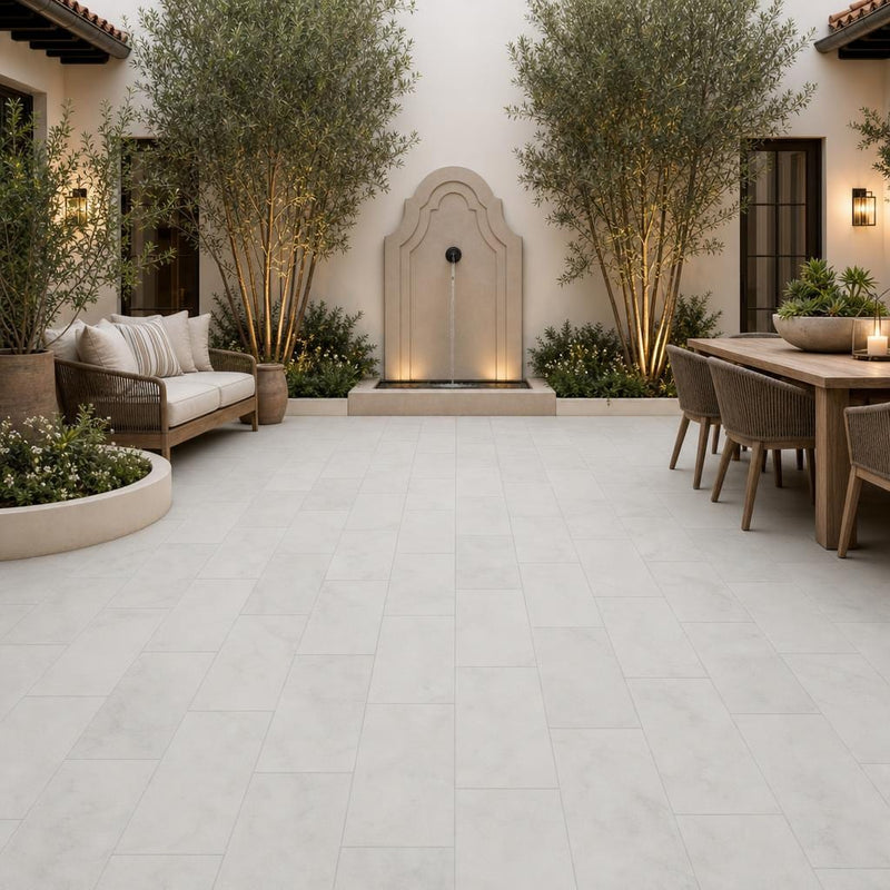 Lusso Carrara 12x24x2 Sandblasted Marble Paver — Courtyard paving