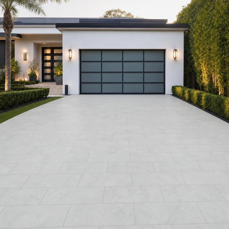 Lusso Carrara 12x24x2 Sandblasted Marble Paver — Front Yard driveway